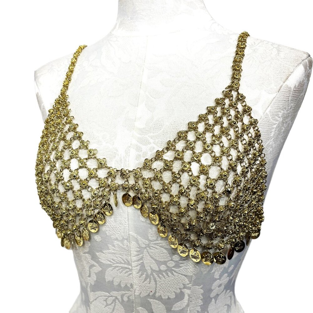Belly Dance Gold Metal Boho Bra Y2K  NWT NOS